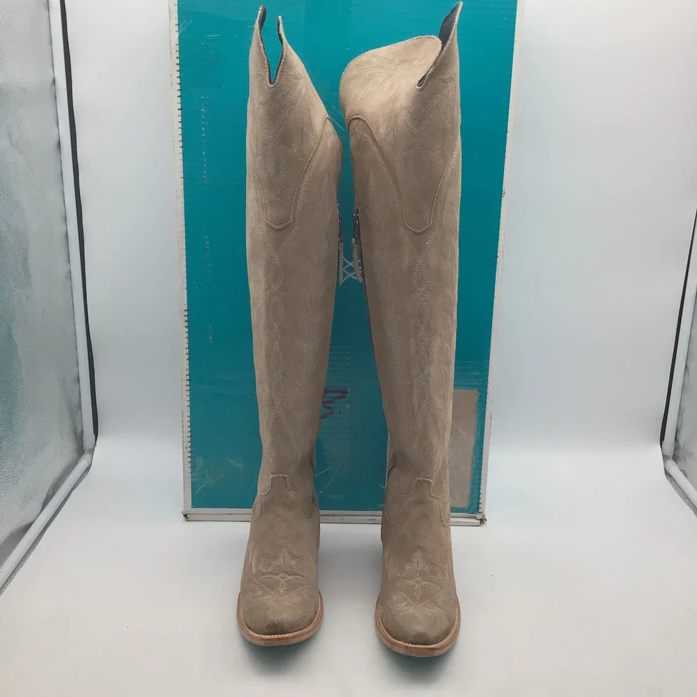 Lane Lexington OTK Boots Latte Suede Western Over‎ The Knee Boots Size 5 NEW